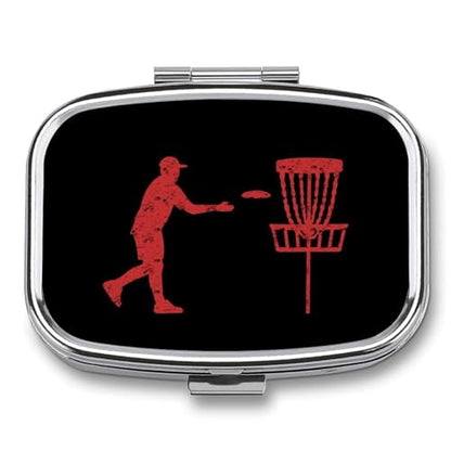Disc Golf Icon Basket Travel Pill Organizer Small Pill Box Case with 2 Compartments for Pocket Purse
