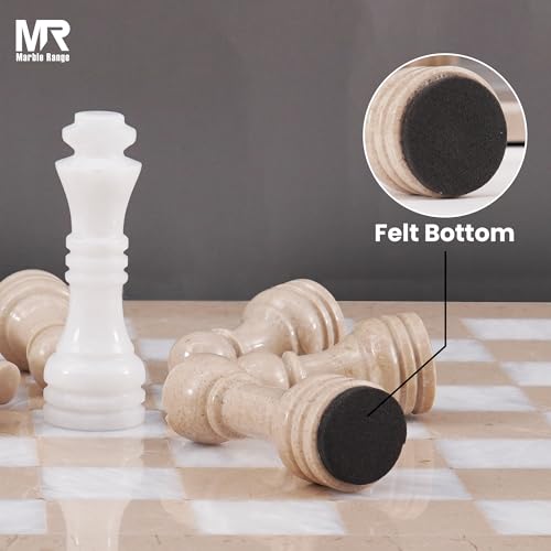 Marble Chess Pieces 3.5 Inch King Handmade Verona and White 32 Chess Figures for Board Games, Suitable for Travel Games - color: Verona and White