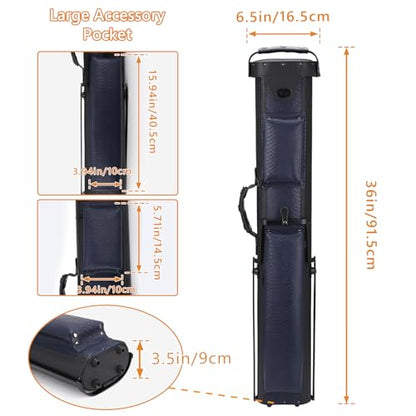 2x4 Pool Cue Case, Hard Pool Cue Case, Billiard Cue Case with Stand, Billiards Accessories Holds 2 Cue Butt and 4 Cue Shafts - color: Black+blue