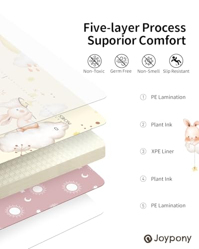 Joypony Baby Play Mat, 79" X 71" X 0.6" Extra Large & Thick Reversible Foldable Play Mats for Babies and Toddlers, Anti-Slip Portable Baby Floor Mat for Tummy Time, Baby Mat for Floor with Travel Bag - size: 71x79x0.6 Inch