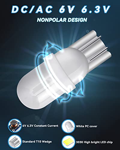 Keiurot 555 Bulb T10 194 DC AC 6V 6.3V for Pinball Led Bulbs Arcade Pinball Machine Light Bulb Lamp Warm White Nonpolarity, Pack of 10 - color: Warm White, size: T10
