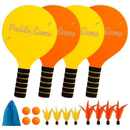 Beach Paddle Ball Set, Badminton Rackets, Family Outdoor Paddle Game Set for Kids and Adults, Backyard & Beach Game Park Camping Yard for Boys Girls Ages 3+, Beach Necessities Must Have - color: Orange (Age:3+)