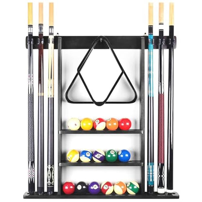 Pool Cue Rack Only, Pool Stick Holder Wall Mount, 6 Pool Billiard Stick + Ball Set Wall Cue Rack, Compact Billiard Table Accessories(71.5cmH)