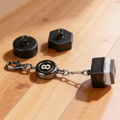 Billiard Chalk Holder–Cue Chalk Holder Clip Setwith Retractable Key Ring with 3 Interchangeable – Hexagon Cylinder Square Designs