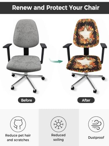 Savannan Office Chair Cover, Fall Farm Maple Leaves Star Berry Protective Stretch Elastic Universal Cover for Desk Task Chair,Computer Rotating Chair 1 Pcs Thanksgiving Brown Wooden