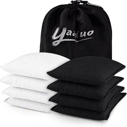 Set of 8 Regulation Cornhole Bags Double Sided, Weather Resistant Bean Bags for Cornhole Toss Game, Corn Hole Beans Bags with Tote Bag - color: Black/White