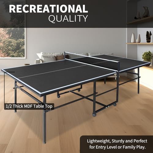 Ping Pong Table Foldable Indoor 8/8.5/9FT Single Player Playback Mode Game Set with Paddles and Balls - color: Black-8.5x4.3FT