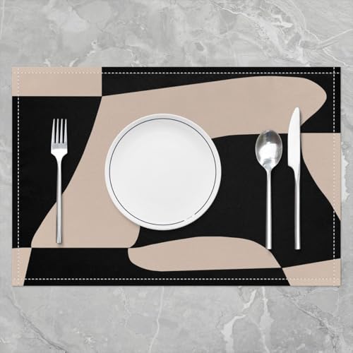 Erosebridal Black Beige Striped Placemats 12X18 Inch Set of 4,Boho Modern Geometric Abstract Place Mats for Women Men Adults,Stripes Bold Lines Waterproof Placemats for Kitchen Table - color: Black Beige
