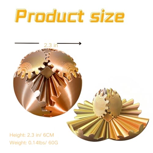 Gear Ball 3D Printed Spin Ball Cube Fidget Toys, Gear Sphere Fidget Toy, GearSphere Desk Toy Stress Fidget Balls, Fidgets Spinners for Adults & Kids Anxiety Relaxing (Laser Rose Gold, 2.3 Inch) - color: Laser Rose Gold, size: 2.3 Inch