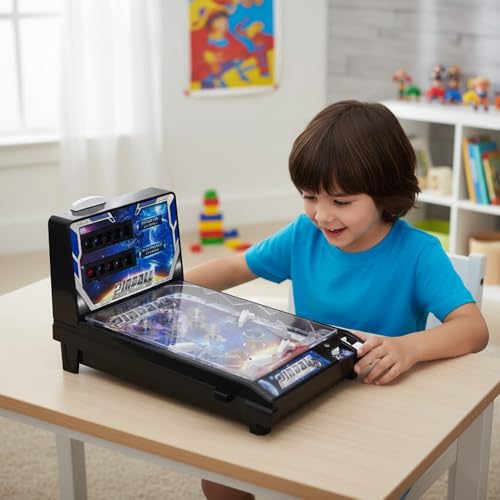 Electronic Tabletop Pinball Game Retro Arcade Pinball Machine with Lights Sounds and Scoreboard Portable Desktop Ball Shooting Toy for Kids