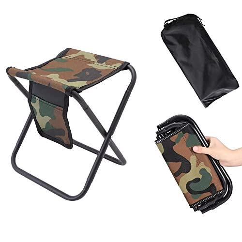 Mini Portable Folding Stool, Camping Fishing Stool for Adults Fishing Hiking Gardening and Beach with Carry Bag, Hold Up to 450lbs(Camouflage) - size: 10.6"D x 10.6"W x 11"H
