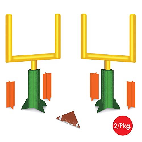 Beistle 2 Piece Game Day Goal Post Centerpieces Football Decorations Sports Party Supplies, 11", Green/Yellow/Orange/Brown/White - style: Football Goal Post