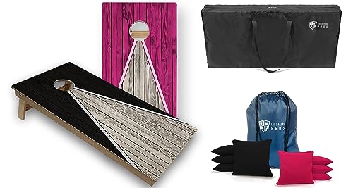 Tailgating Pros Pyramid Design Tournament Grade Cornhole Boards w/Built-in LEDs: Multicolor Lights, Bean Bags and Carrying Case - 4'x2' Regulation Cornhole Set - color: Black/Pink
