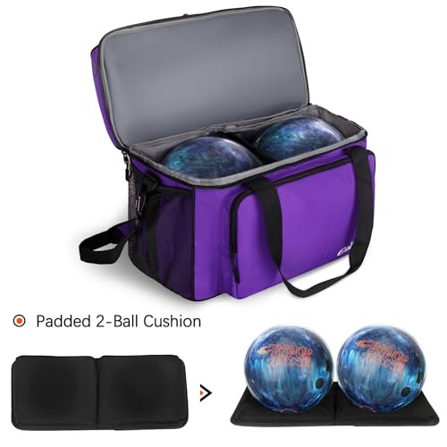 Goloni 2 Balls Bowling Bag with Ball Holder - Fits Bowling Shoes Up to Mens Size 16 and Accessories - color: Purple