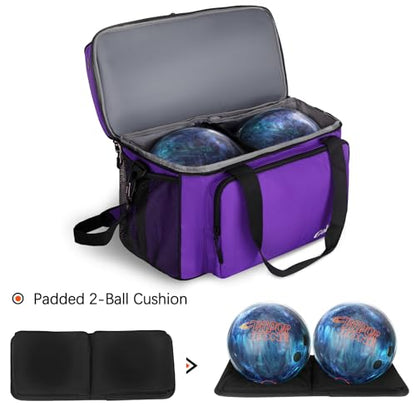 Goloni 2 Balls Bowling Bag with Ball Holder - Fits Bowling Shoes Up to Mens Size 16 and Accessories - color: Purple