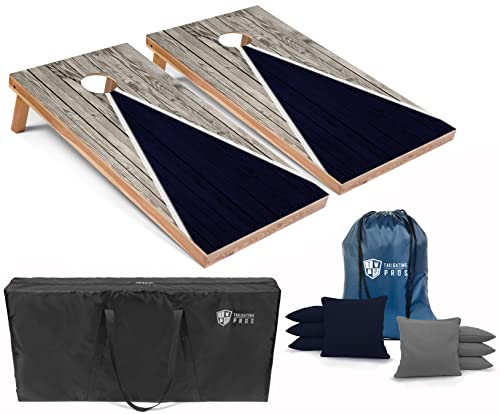Tailgating Pros Lightweight Cornhole Game - 4'x2' Multicolor Pyramid Boards- Carrying Case & Set of 8 Corn Filled Bags - color: Navy/Grey Pyramid