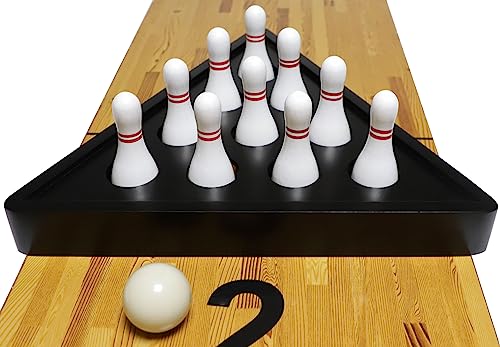 Shuffleboard Bowling Pin Set with 10 Pcs Premium Hardwood Bowling Pins Durabel Triangular Pinsetter Resin Bowling Ball and Carrying Bag, Fun for Shuffleboard Games - color: White