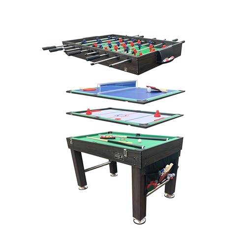 KICK Tetrad 55" 4-in-1 Multi Game Table – Foosball, Billiards/Pool, Air Hockey & Ping Pong - color: Brown