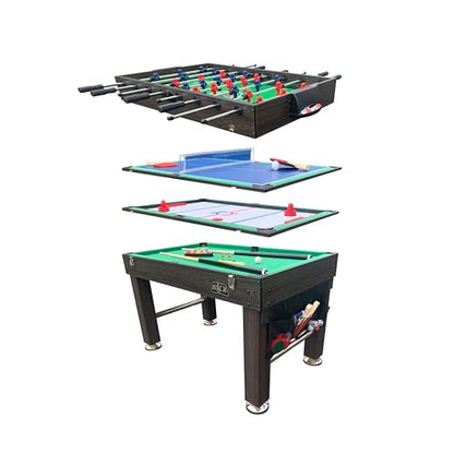 KICK Tetrad 55" 4-in-1 Multi Game Table – Foosball, Billiards/Pool, Air Hockey & Ping Pong - color: Brown