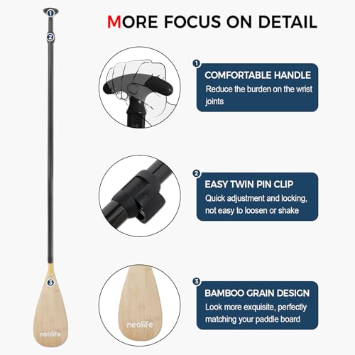 SUP Paddleboard Paddle with Carbon Fiber Shaft and Enhanced PP Blade, Adjustable Stand Up Paddle Board Paddle, 66-82" (170-210 cm), Bamboo Pattern Series - color: Bamboo Pattern