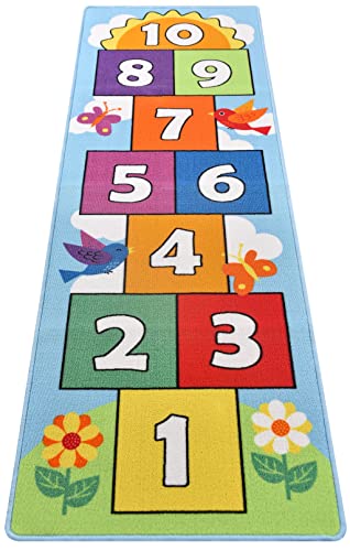 Hop and Count Hopscotch Rug, Kids Floor Play Area Rug Game Carpet Crawl Jump Mat, Children Numbers Learning Non-Slip Rug, Great for Ages 3 to 7 Boys Girls, Home Decor, 26''x78'' - size: 26''x78'' (66x198cm)