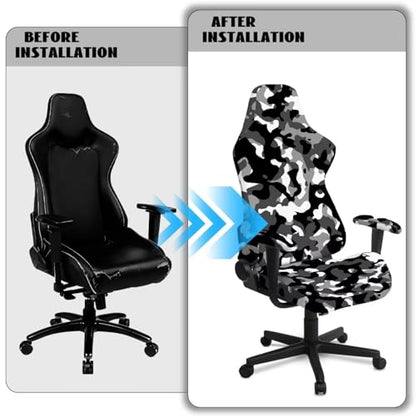 Suobstales Gray Camo Pattern Gaming Chair Covers, Stretchable Elastic Computer Desk Chair Cover with Armrest Covers, 4Pc/Set Soft Non Fading Office Chair Covers Slipcovers - color: Gray Camo