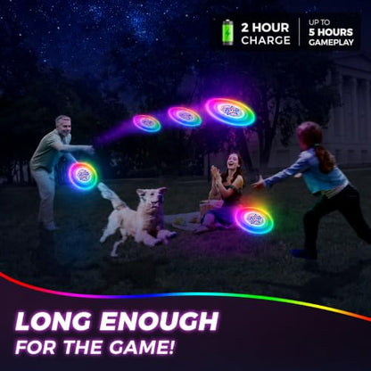 Glow in the Dark LED Flying Disc - 7 Dynamic Modes, 7 Colors, IP65 Waterproof, Perfect Birthday & Camping Gift for Men/Teens/ - Outdoor Games, 175g, 14+