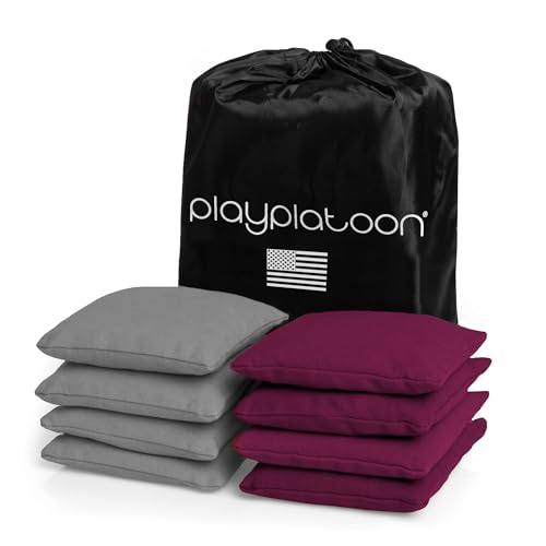 Play Platoon Cornhole Bags Weather Resistant- Set of 8 Regulation Bean Bags for Tossing- Official Professional Size & Weight Corn Hole Bags Two Color All Weather Cornhole Beans Bag Set with Tote Bag - color: Gray & Burgundy