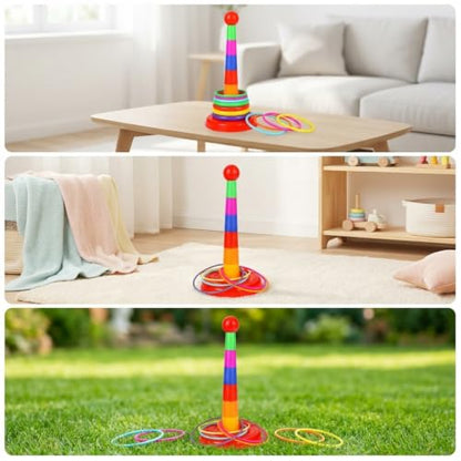 Colorful Toss Game Set 4-6, Throwing Toss Toy for Outdoor Games & Carnival Games, Birthday Party Activity, Bagged Set with 12 Rings (4 Small, 4 Medium, 4 Large)