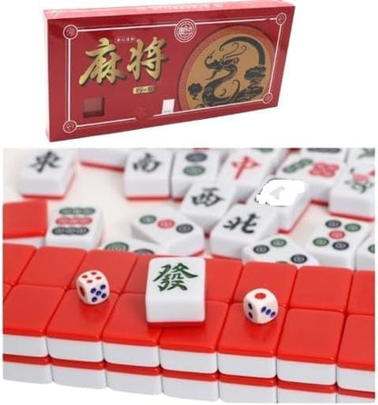 Portable Mini Mahjong Set 1"x0.6" Fall-Resistant Logical Thinking Exercise Puzzle Board Game Chess and Cards Gift for Friends Family Dragon Year Box