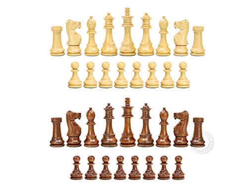House of Chess - Tournament Chess Set Pieces - Unique Staunton Golden Acacia Wood/Boxwood - King Height: 3.75" (95 mm) - 2 Extra Queens - Weighted