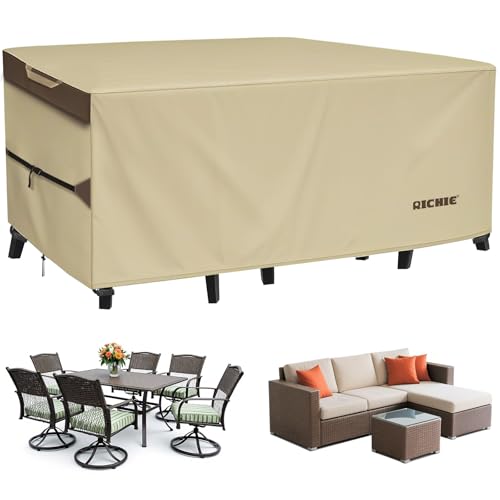 RICHIE Outdoor Patio Furniture Cover - Heavy Duty Waterproof 600D Tough Canvas Protector for Rectangular Table Cover, All-Season Dining Table and Chair Covers (62L x 44W x 28H Inch) - size: Rectangular- 62"(L)x44"(W)
