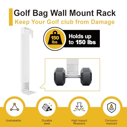 Wall Mount Golf Bag Storage Rack - Wall Mount Rack for Garage, Club Dock for Golfing Bag | Space Saving | Easy Install & Use - color: White