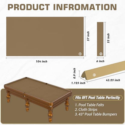 Pool Table Felt and Bumper Kit Felt for Billiard Cloth with Pool Table Bumpers and Cushions Facing, 6 Pcs Cloth Strips and Staple Remover - color: Tan, size: 8FT + 42'' Bumpers