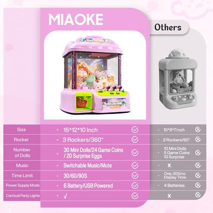 Large Claw Machine for Kids, Musical Electronic Arcade Game Console with Adjustable Sound, Christmas and Birthday Gift for Kids, Includes 30 Toys & 24 Game Coins & 20 Surprise Eggs - color: Lotus Root Pink