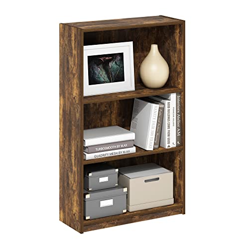 Furinno JAYA Book Shelf, 3-Tier Bookshelf, Bookcase with Adjustable Shelves, 9.5 x 24.5 x 40.3, for Organization and Storage, for Living Room, Bedroom, Home Office, Amber Pine - color: Amber Pine, size: 3-Tier
