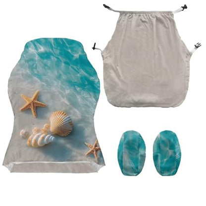 Suobstales Beach Starfish Seashell Conch Pattern Universal Gaming Chair Cover with Armrest Covers, Stretchable Non-Slip Fabric Gaming Chair Protector for Reclining, Swivel & Boss Chairs - color: Beach Starfish Seashell Conch