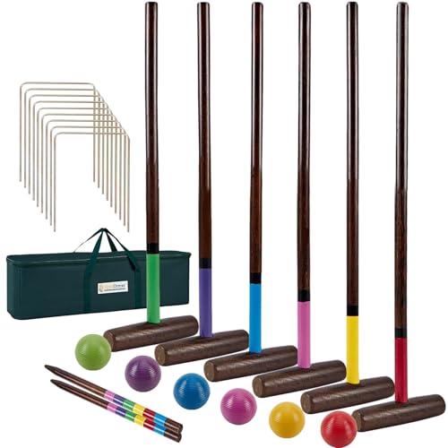 SpexDarxs Six Player Croquet Sets, 32’’ Croquette Set with Premium Wooden Mallets|Colored Balls|Wickets|Stakes| Carrying Bag, Outdoor Lawn Backyard Game for Teenager Adult Family - style: 32'' Standard