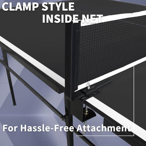 Foldable Indoor Ping Pong Table: 8ft Regulation Size Table Tennis Set - 10-Minute Setup & Solo Playback Mode for Home Office Games - Compact Storage 59" x 48" x 16" with Net & Paddles