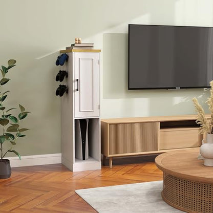 44.5” Media Storage Cabinet, Media Cabinet with 2 Built-in Drawers 3 Hooks & Shelf, Stereo Cabinet for Living Room, Easy Assembly
