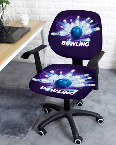 Computer Office Chair Cover, Sports Theme Modern Athlete Competitive Bowling Ball Game Split Stretchable Chair Seat Covers, Removable Washable Universal Desk Rotating Chair Slipcover Protector