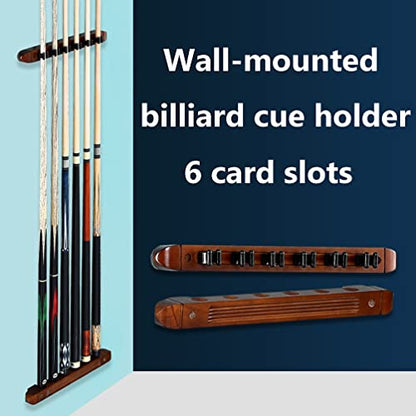 Classic Pool Cue Rack Wall Mounted Pool Stick Holder, Wooden Table Pool Cue Rack That Can Hold 6 Billiard Cues, Easy to Install