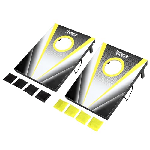 Hathaway Compact Cornhole Bean Bag Toss Game Set – Includes 2 Target Boards, 8 Bean Bags in Black and Yellow, and Carrying Case – Portable Cornhole Board Set for Outdoor Games