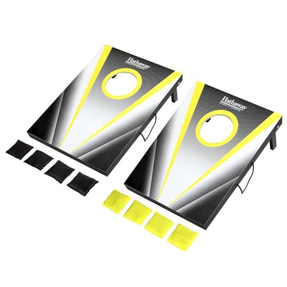 Hathaway Compact Cornhole Bean Bag Toss Game Set – Includes 2 Target Boards, 8 Bean Bags in Black and Yellow, and Carrying Case – Portable Cornhole Board Set for Outdoor Games