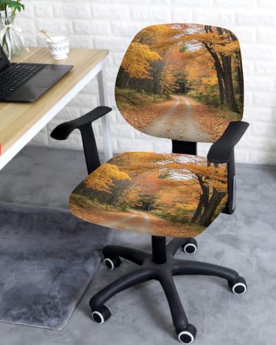 Savannan Office Chair Cover, Autumn Wild Path Forest Fallen Leaf Protective Stretch Elastic Universal Cover for Desk Task Chair,Computer Rotating Chair 1 Pcs Fall Natural Scenery