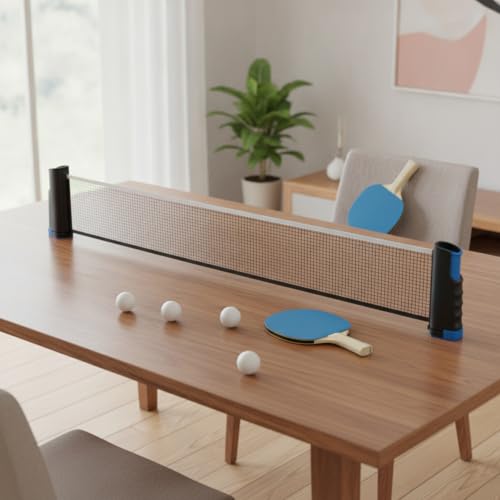 Portable Retractable Ping Pong Net Set with 2 Rackets & 3 Balls, Tool-Free Clamp for Any Flat Table - color: Black