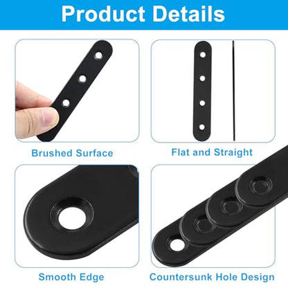 12 Pcs 4 Inch Straight Bracket, Stainless Steel Flat Mending Brace, Black Connector Plate with Mounting Screws & Screwdriver for Furniture Repair, Fixing - size: Black, 4" x 0.69"