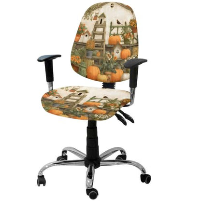 Savannan Office Chair Cover, Fall Thanksgiving Pumpkin Leaves Protective Stretch Elastic Universal Cover for Desk Task Chair,Computer Rotating Chair 1 Pcs Vintage Wooden Cottage