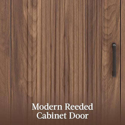 Best Choice Products 72" Tall Narrow Arched Pantry Cabinet w/Reeded Door, 4-Tier Bookshelf, Armoire, Hutch, Bookcase, Storage Cabinet w/Adjustable Shelves, for Dining Room and Livingroom - Walnut - color: Narrow - Walnut