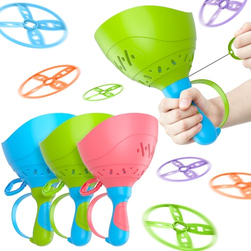 Outdoor Toys for Kids Ages 4-8, 4 Pack Flying Disc Launcher Toy for Kids, Outside Yard Manual Capture Game Toys for Toddlers 3-5, Flying Catching Games for Boys Girls Christmas Easter Birthday Gifts